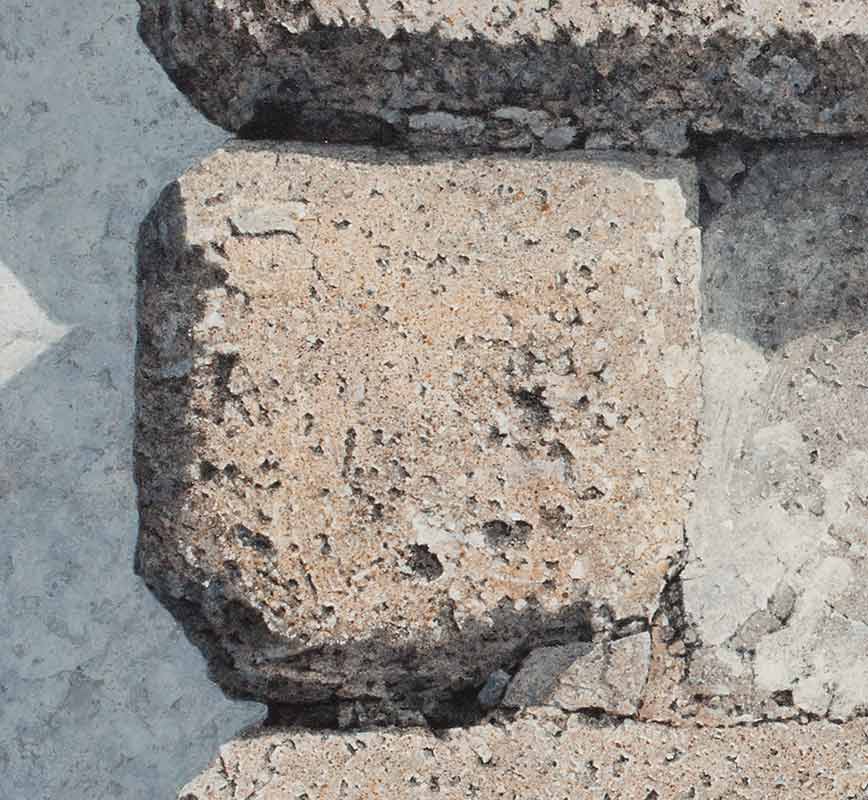 Detail of a Painting of a wall corner stone. Title: Corner Stone at Chora Castle