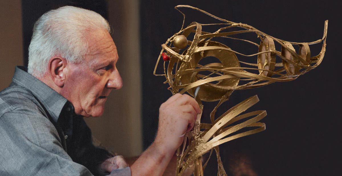 Angelo Canevari working on one of the Strutture sculptures in his studio in Amelia, Umbria.