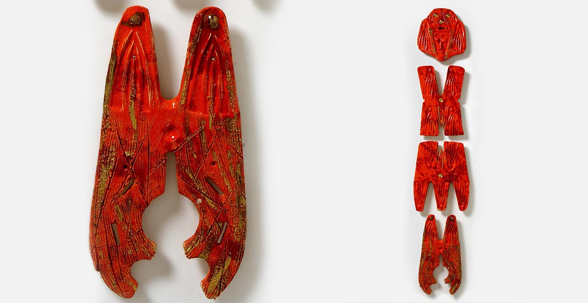 Giorgio Crisafi, Legami VII, ceramic sculpture with luster glaze, full view and detail