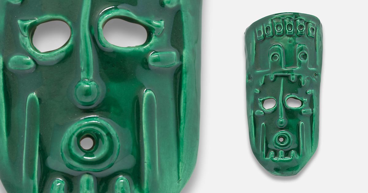 Giorgio Crisafi, Maschera Zufolo II, ceramic mask with luster glaze, full view and detail