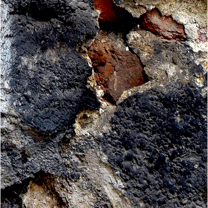 Detail of Perceptual fine art photograph by Enzo Ragazzini from the Creature series: Creature - Wall VII (2013), material and chromatic elaboration