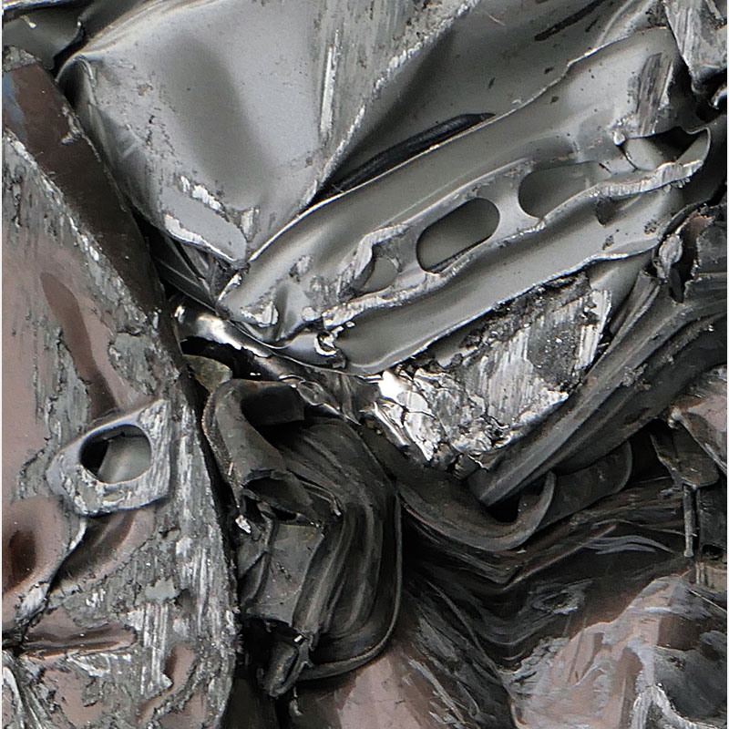 Detail of Perceptual fine art photograph by Enzo Ragazzini from the Creature series: Creature - Metal VI (2014), a mirrored surface activating pareidolia