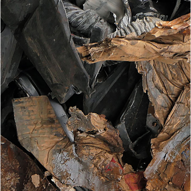 Detail of Perceptual fine art photograph by Enzo Ragazzini from the Creature series: Creature - Metal VI (2014), surface texture and figural emergence