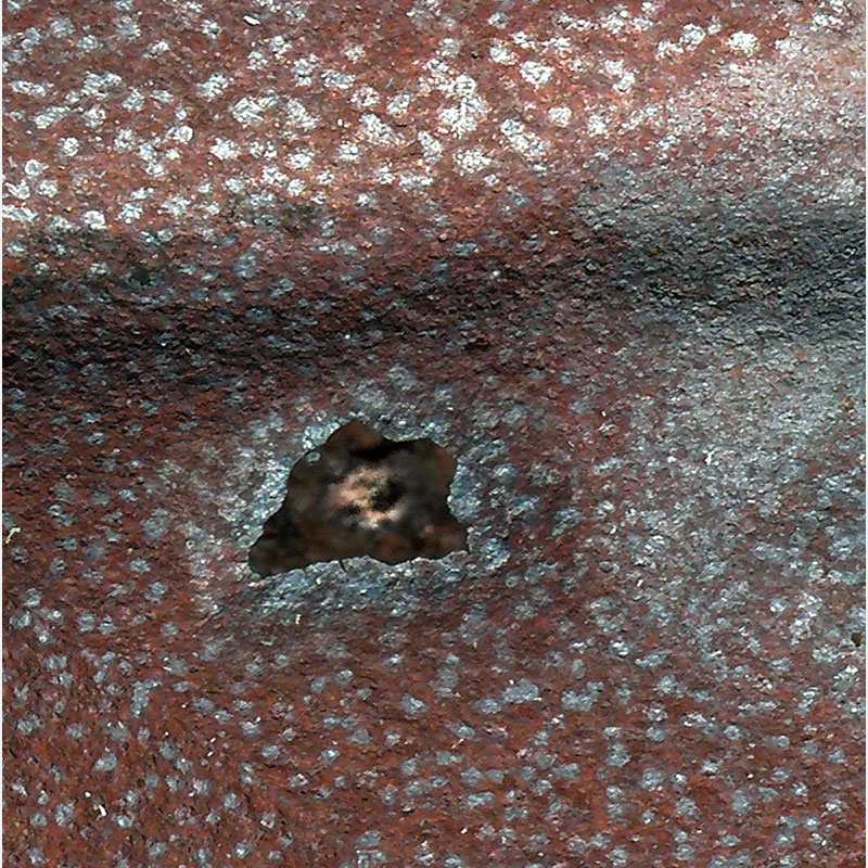 Detail of Perceptual fine art photograph by Enzo Ragazzini from the Creature series: Creature - Metal III (2013), a mirrored surface activating pareidolia