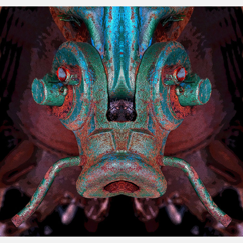 Perceptual fine art photograph by Enzo Ragazzini from the Creature series: Creature - Metal IX (2014), a mirrored surface activating pareidolia