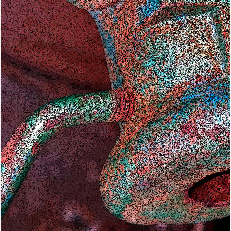 Detail of Perceptual fine art photograph by Enzo Ragazzini from the Creature series: Creature - Metal IX (2014), surface texture and figural emergence