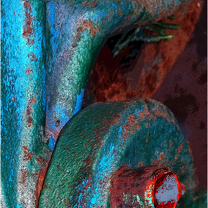 Detail of Perceptual fine art photograph by Enzo Ragazzini from the Creature series: Creature - Metal IX (2014), material and chromatic elaboration