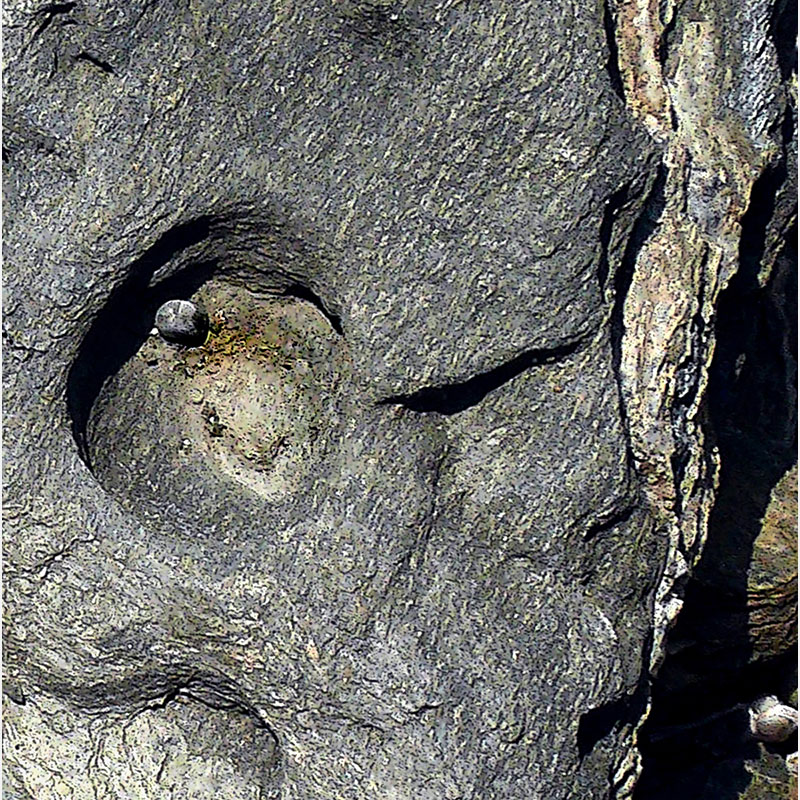 Detail of Perceptual fine art photograph by Enzo Ragazzini from the Creature series: Creature - Stone VI (2014), a mirrored surface activating pareidolia