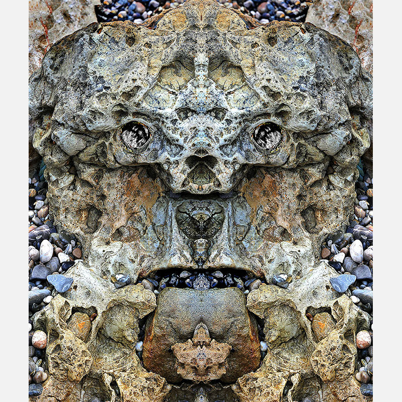 Perceptual fine art photograph by Enzo Ragazzini from the Creature series: Creature - Stone VII (2014), a mirrored surface activating pareidolia