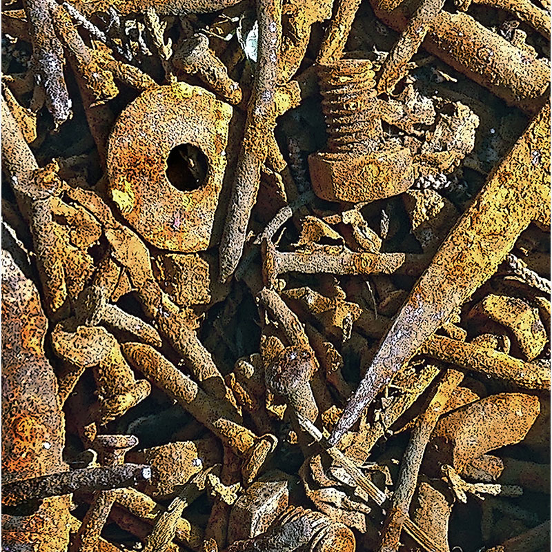 Detail of Perceptual fine art photograph by Enzo Ragazzini from the Creature series: Creature - Metal IV (2014), a mirrored surface activating pareidolia