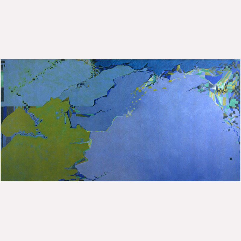 Abstract geometric Painting by Gian Berto Vanni. Mainly blue, green colors. Title: Coste