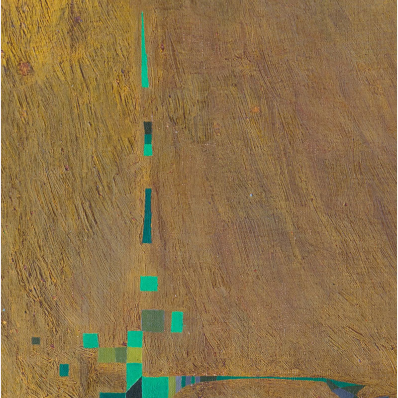 Detail of a Abstract geometric Painting by Gian Berto Vanni. Mainly yellow colors. Title: New Haven, frammento