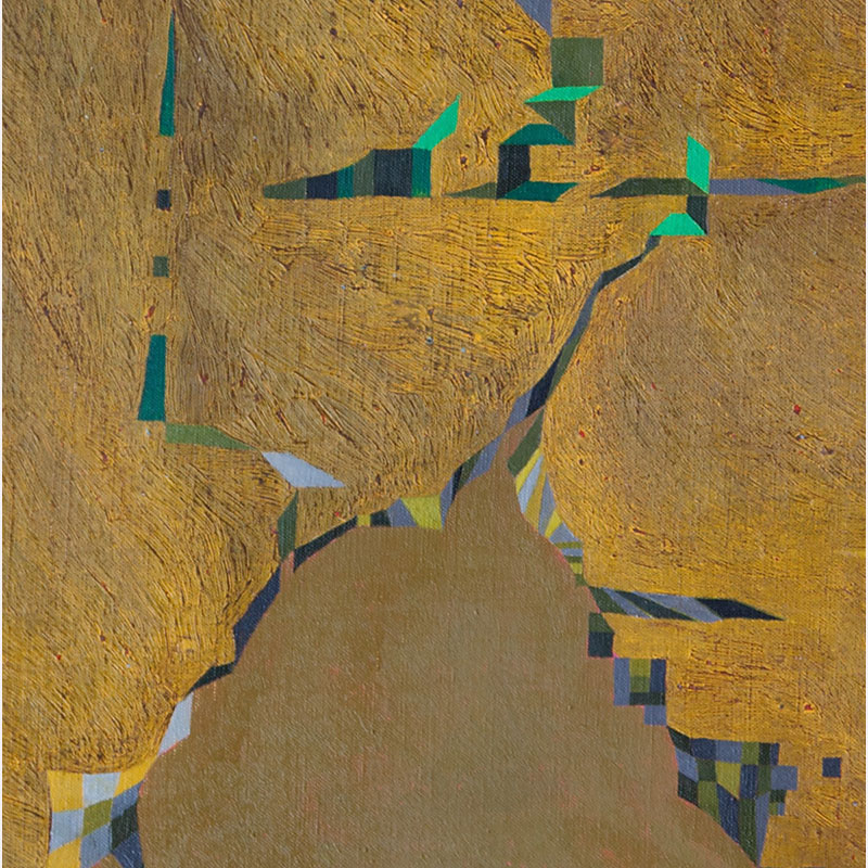 Detail of a Abstract geometric Painting by Gian Berto Vanni. Mainly yellow colors. Title: New Haven, frammento