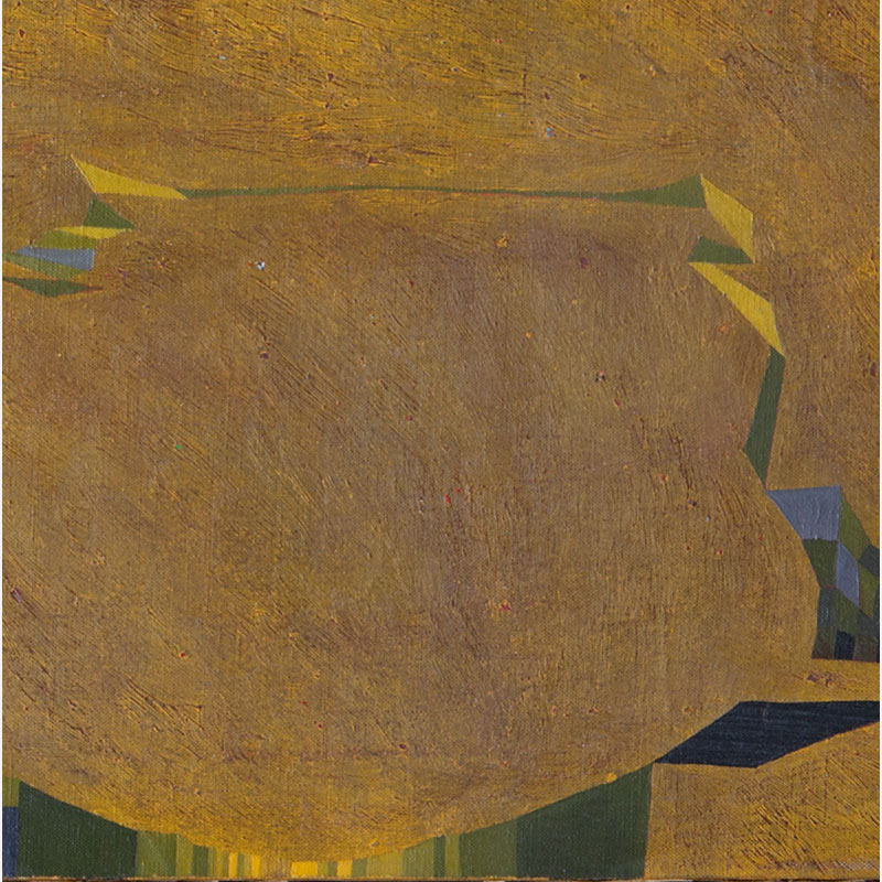 Detail of a Abstract geometric Painting by Gian Berto Vanni. Mainly yellow colors. Title: New Haven, frammento