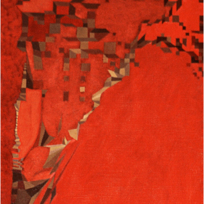 Detail of a Abstract geometric Painting by Gian Berto Vanni. Mainly red colors. Title: Onda in rosso