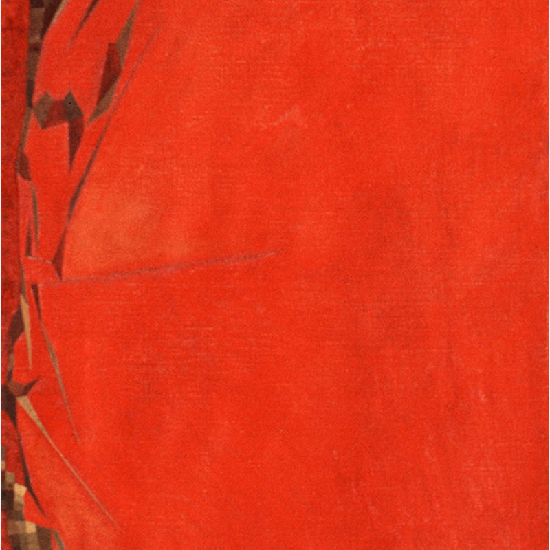 Detail of a Abstract geometric Painting by Gian Berto Vanni. Mainly red colors. Title: Onda in rosso