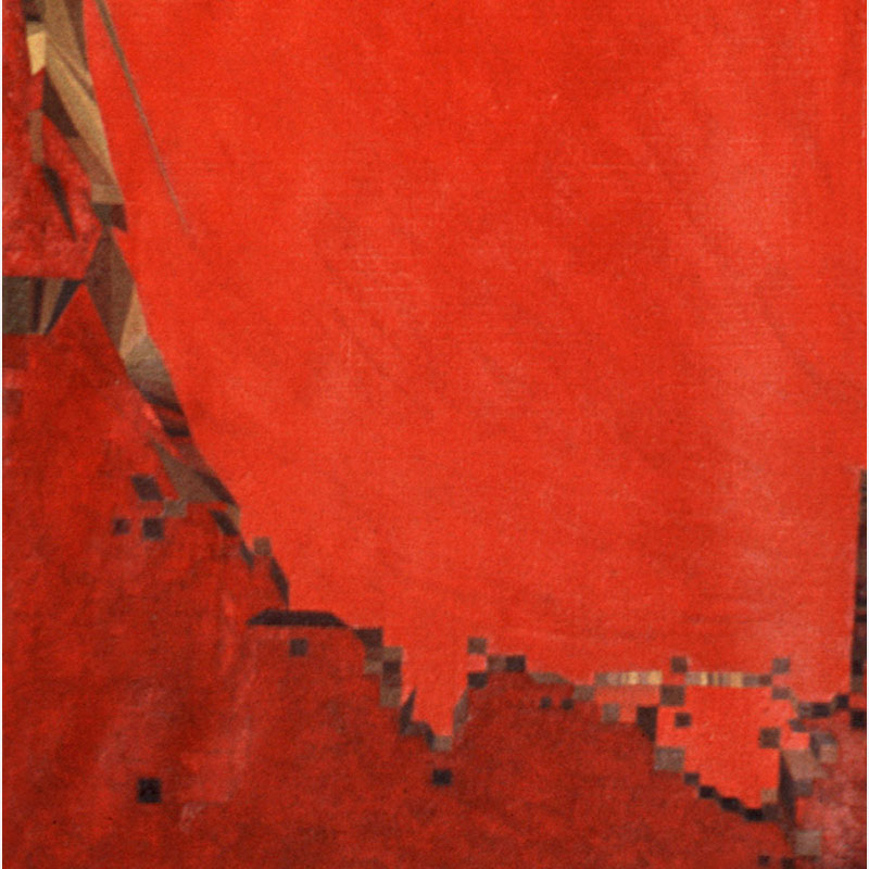 Detail of a Abstract geometric Painting by Gian Berto Vanni. Mainly red colors. Title: Onda in rosso