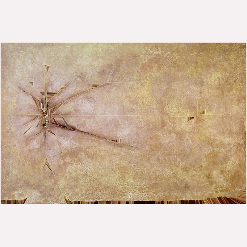 Abstract geometric Painting by Gian Berto Vanni. Mainly brown colors. Title: Alba mitologica