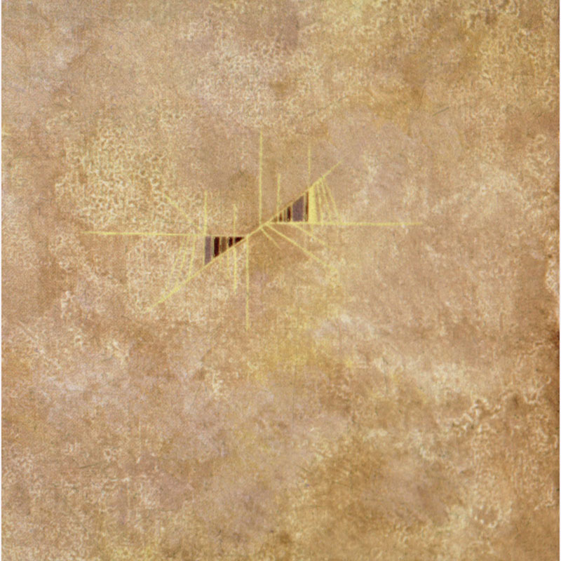 Detail of a Abstract geometric Painting by Gian Berto Vanni. Mainly brown colors. Title: Alba mitologica