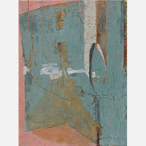 Figurative surrealist Painting by Gregory Kitterle. Mainly blue, yellow, white colors. Title: Flat Space. Link to painting's page with detailed images.