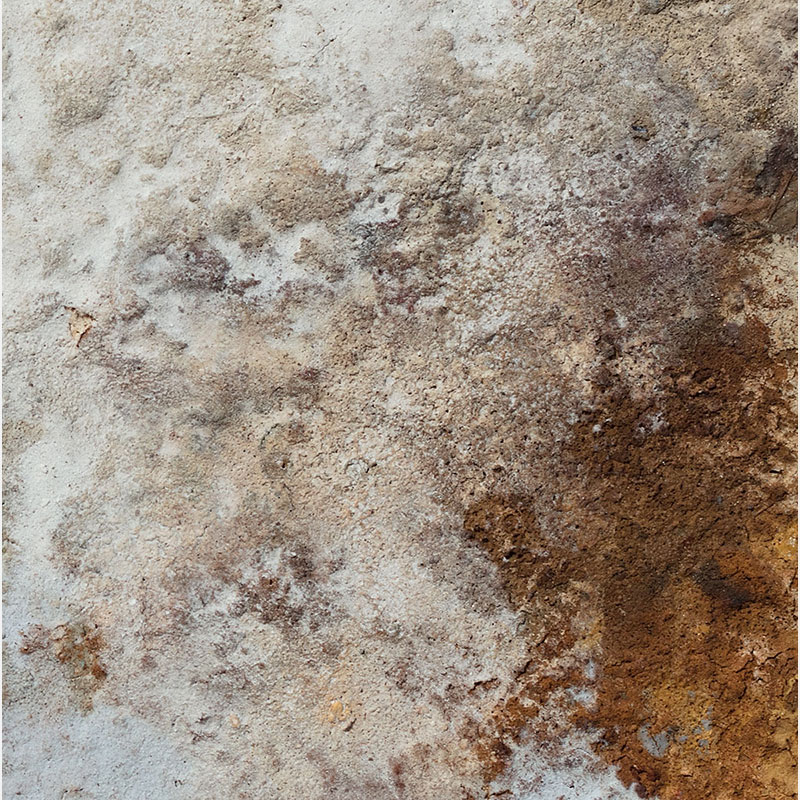 Detail of a Abstract expressionist Work on Paper by Orazio De Gennaro. Mainly brown, white, red, blue colors. Title: Terra Bruciata 9