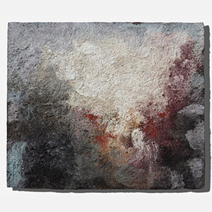 Abstract expressionist work on Paper by Orazio De Gennaro. Mainly brown, white, red colors. Title: Terra Bruciata 48. Link to painting's page with detailed images.