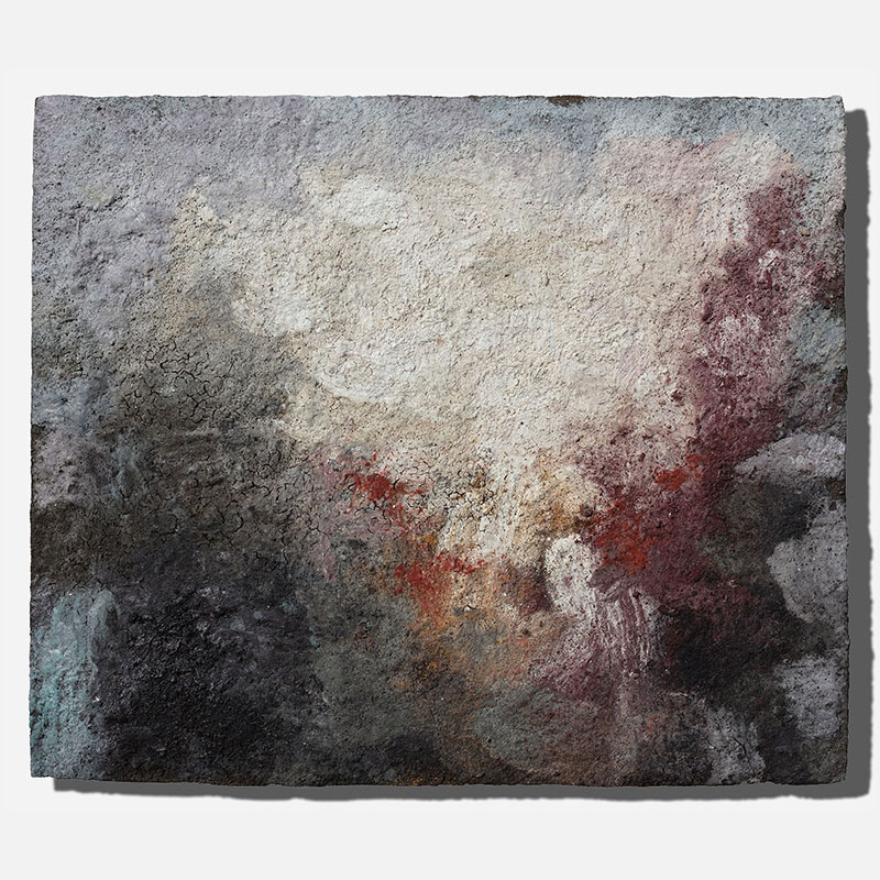 Abstract expressionist Work on Paper by Orazio De Gennaro. Mainly brown, white, red colors. Title: Terra Bruciata 48