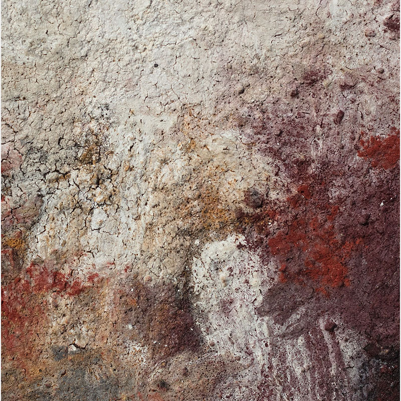 Detail of a Abstract expressionist Work on Paper by Orazio De Gennaro. Mainly brown, white, red colors. Title: Terra Bruciata 48