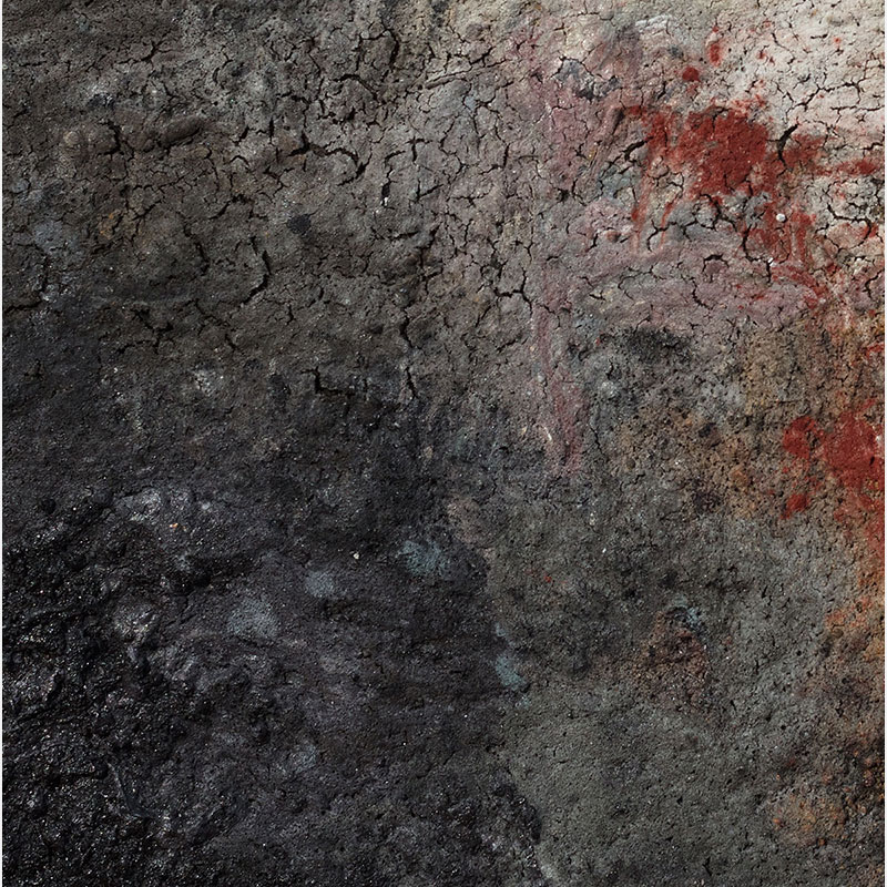 Detail of a Abstract expressionist Work on Paper by Orazio De Gennaro. Mainly brown, white, red colors. Title: Terra Bruciata 48