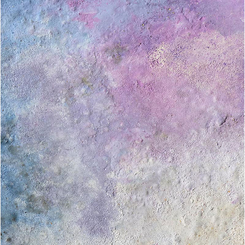 Detail of charcoal and pigment surface on archival paper showing fire-process textures in blue, violet, and ochre. Terra Bruciata 15 by Orazio De Gennaro.