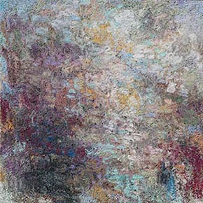 Abstract expressionist Painting by Orazio De Gennaro. Mainly blue, purple, white colors. Title: Ballads of Lights. Link to painting's page with detailed images.