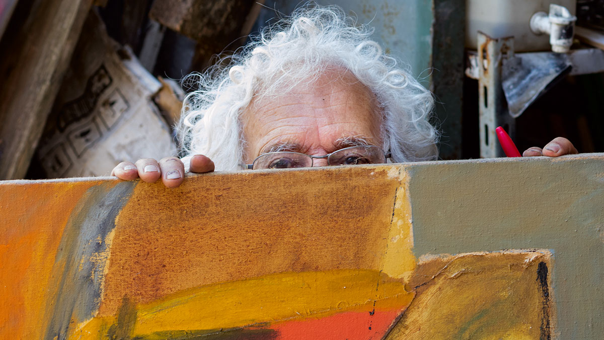 Portrait of Paolo Buggiani, Italian artist known for fresco-on-canvas paintings and performance art