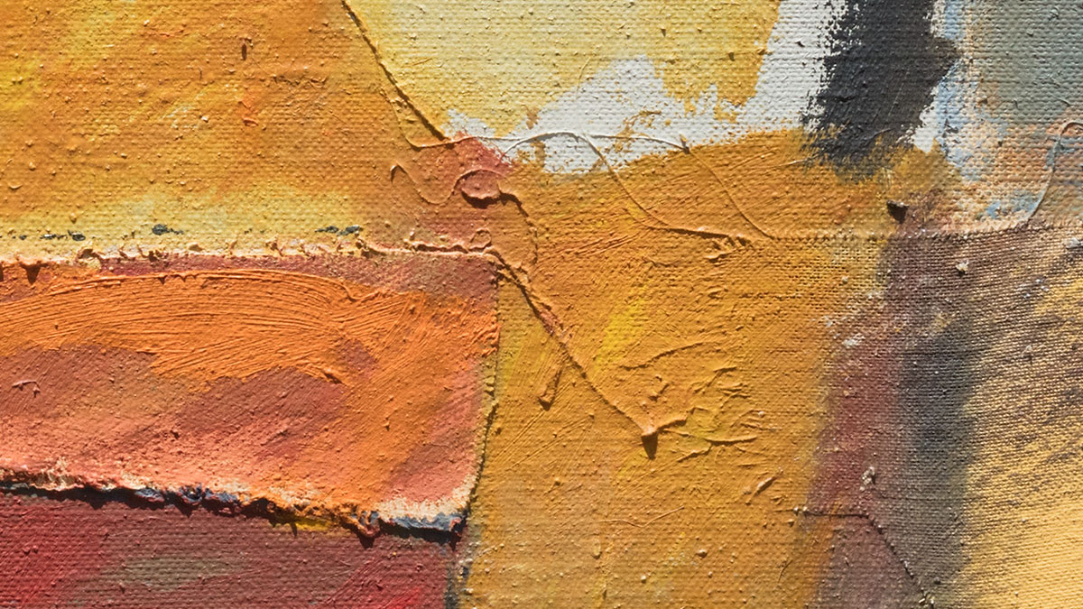 Fresco-on-canvas landscape detail by Paolo Buggiani highlighting horizontal color registers and gestural marks
