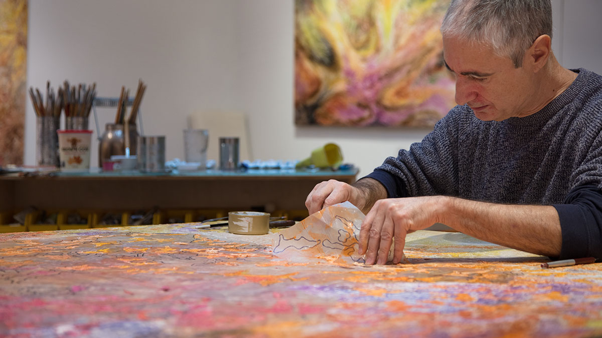 Artist Ruggero Vanni Painting in His Studio Loft in NYC