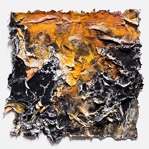 Abstract textural work on paper. Mainly yellow and black colors. Title: Charta: Ater, Gilvus et Flavus. Link to painting's page with detailed images.