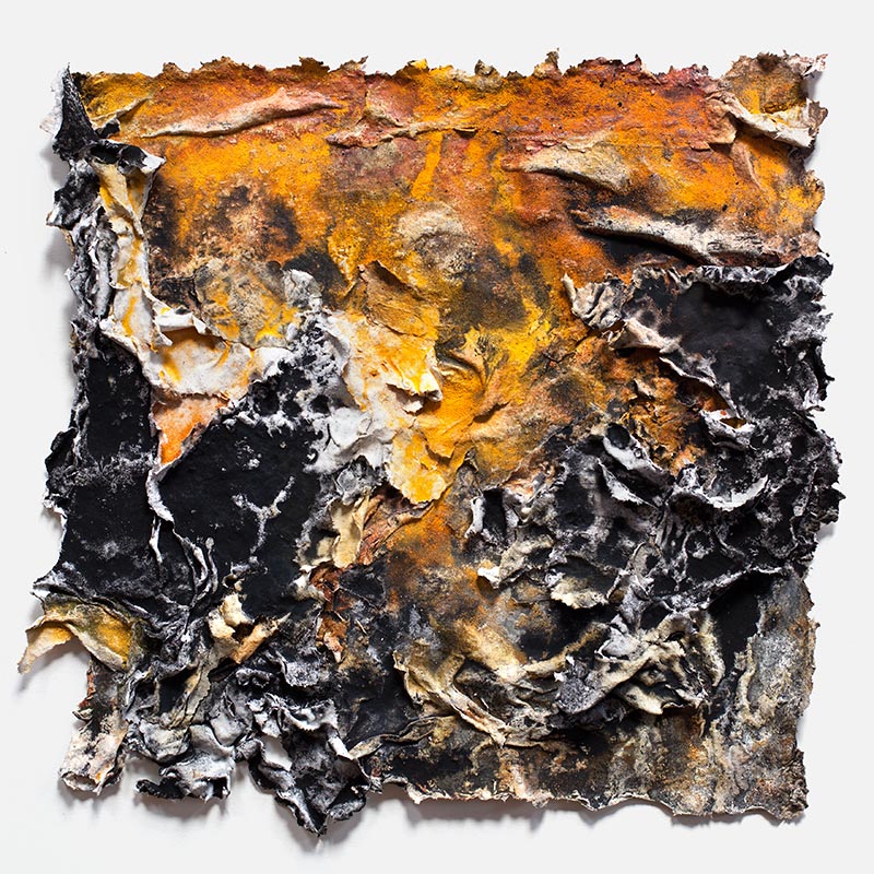 Abstract textural work on paper. Mainly yellow and black colors. Title: Charta: Ater, Gilvus et Flavus