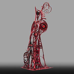 Figurative open-armature sculpture by Angelo Canevari. Title: Jacob's Ladder. Link to sculpture's page with detailed images.