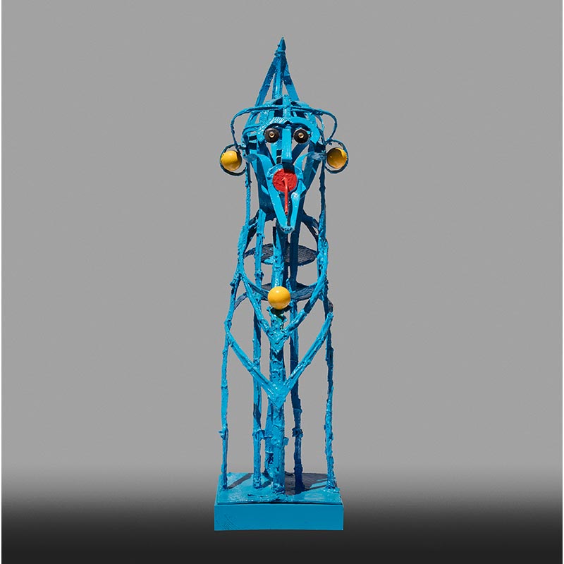 Figurative open-armature sculpture by Angelo Canevari. Title: High Priest