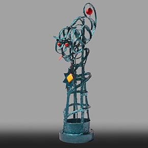 Figurative open-armature sculpture by Angelo Canevari. Title: Pilate's Servant. Link to sculpture's page with detailed images.