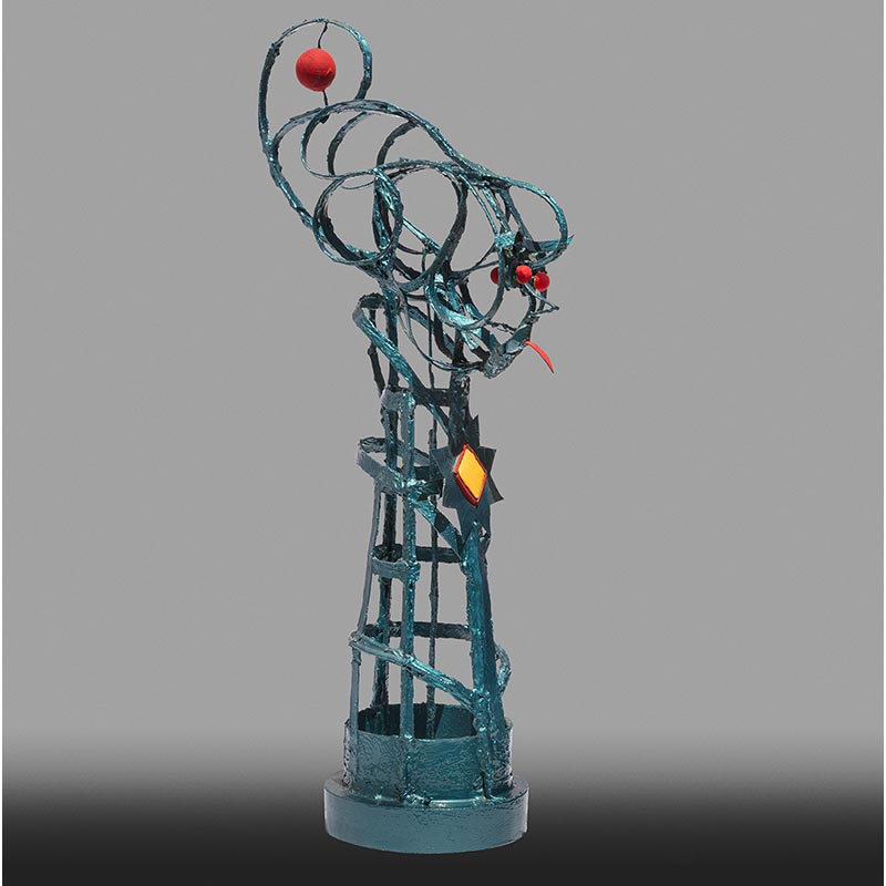 Figurative open-armature sculpture by Angelo Canevari. Title: Pilate's Servant