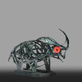 Figurative open-armature sculpture by Angelo Canevari. Title: Rhinoceros. Link to sculpture's page with detailed images.