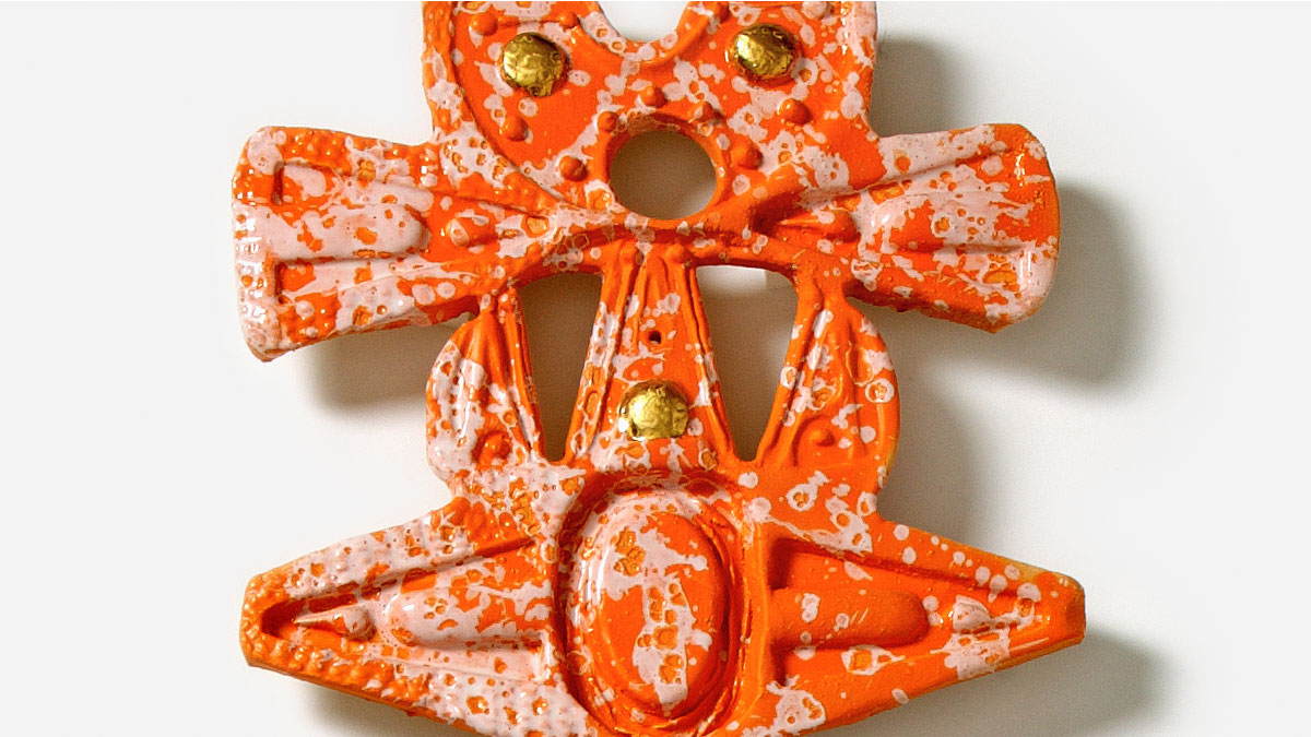 Ceramic sculpture detail by Giorgio Crisafi emphasizing ritual form, surface articulation, and symbolic figuration