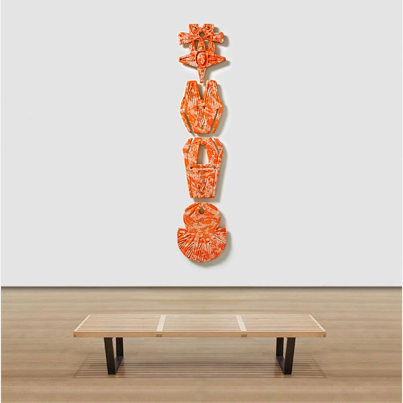 View in a room in a room of a figurative figurative expressionist totemic sculpture by Giorgio Crisafi. Title: Bonds XXIII